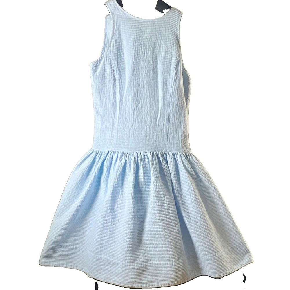 Ralph Lauren Girls 12 Blue/White Seersucker Striped A-Line Sleeveless Dress